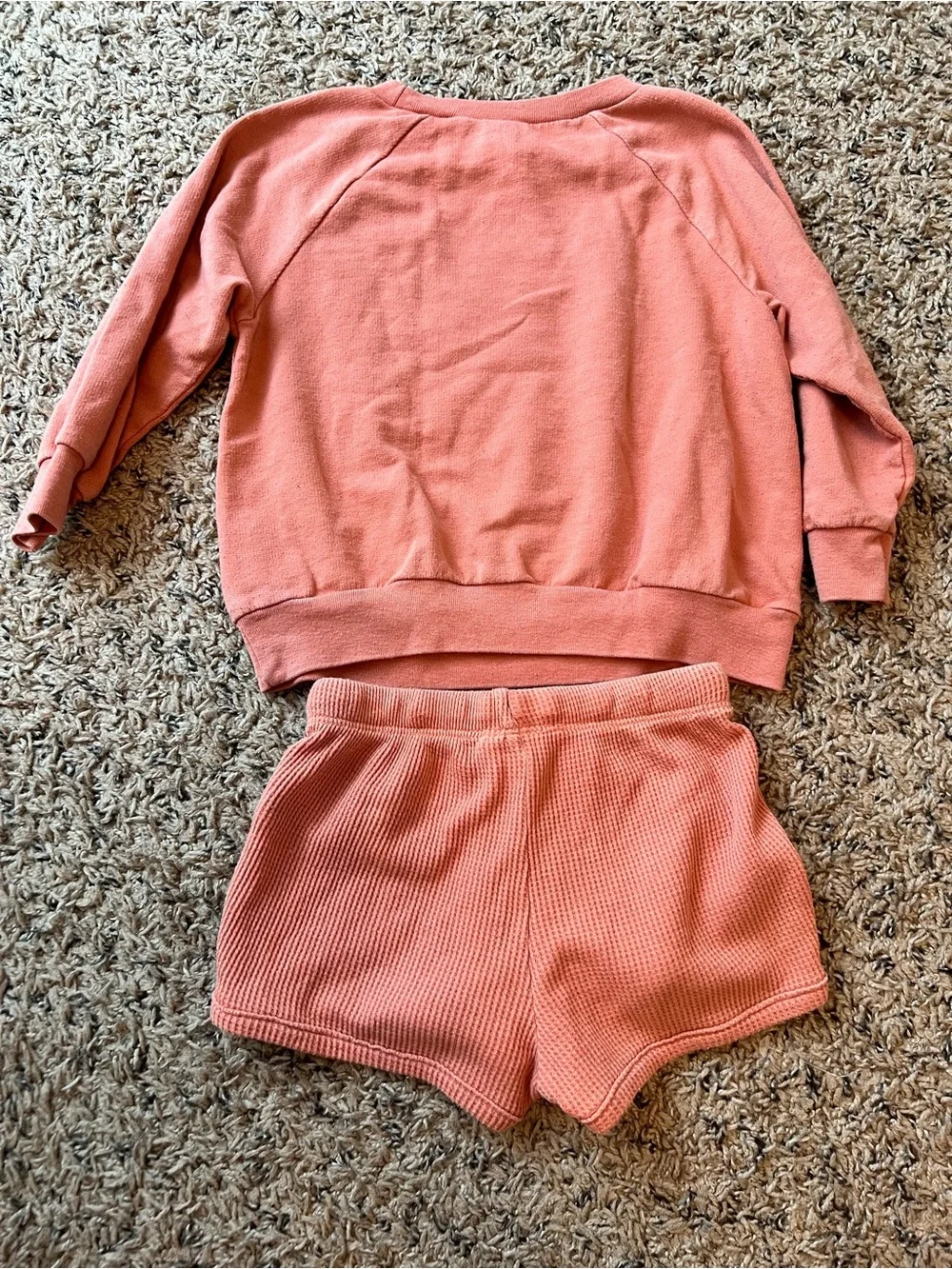 Cat and Jack Coral Pink Lounge Set - Soft Long Sleeve Top & Waffle Shorts - 18M